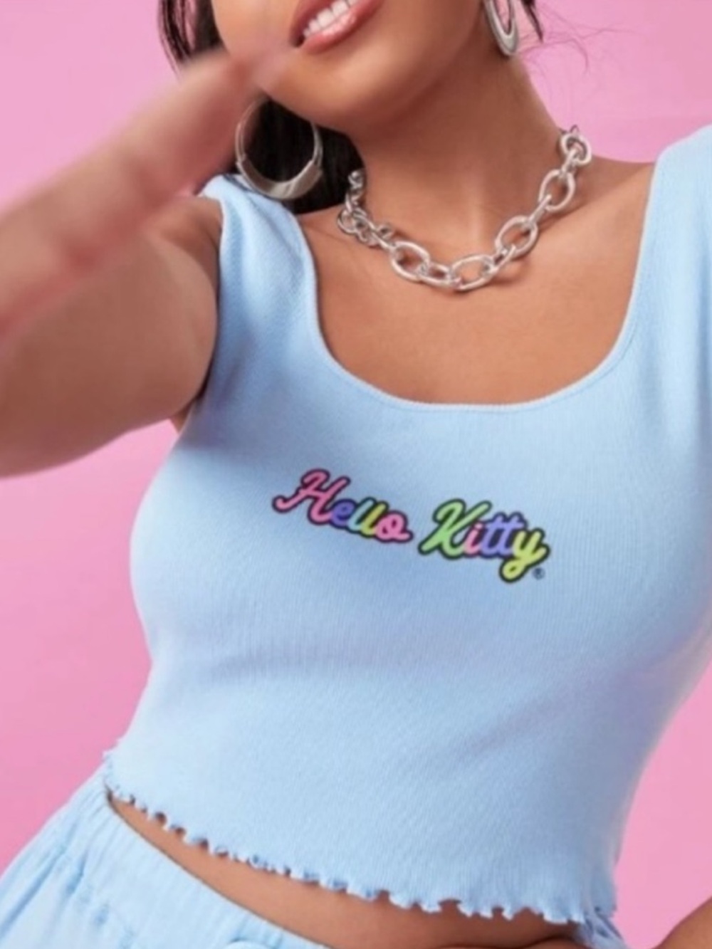 Hello Kitty Light Blue Cropped Tank Top size XXL